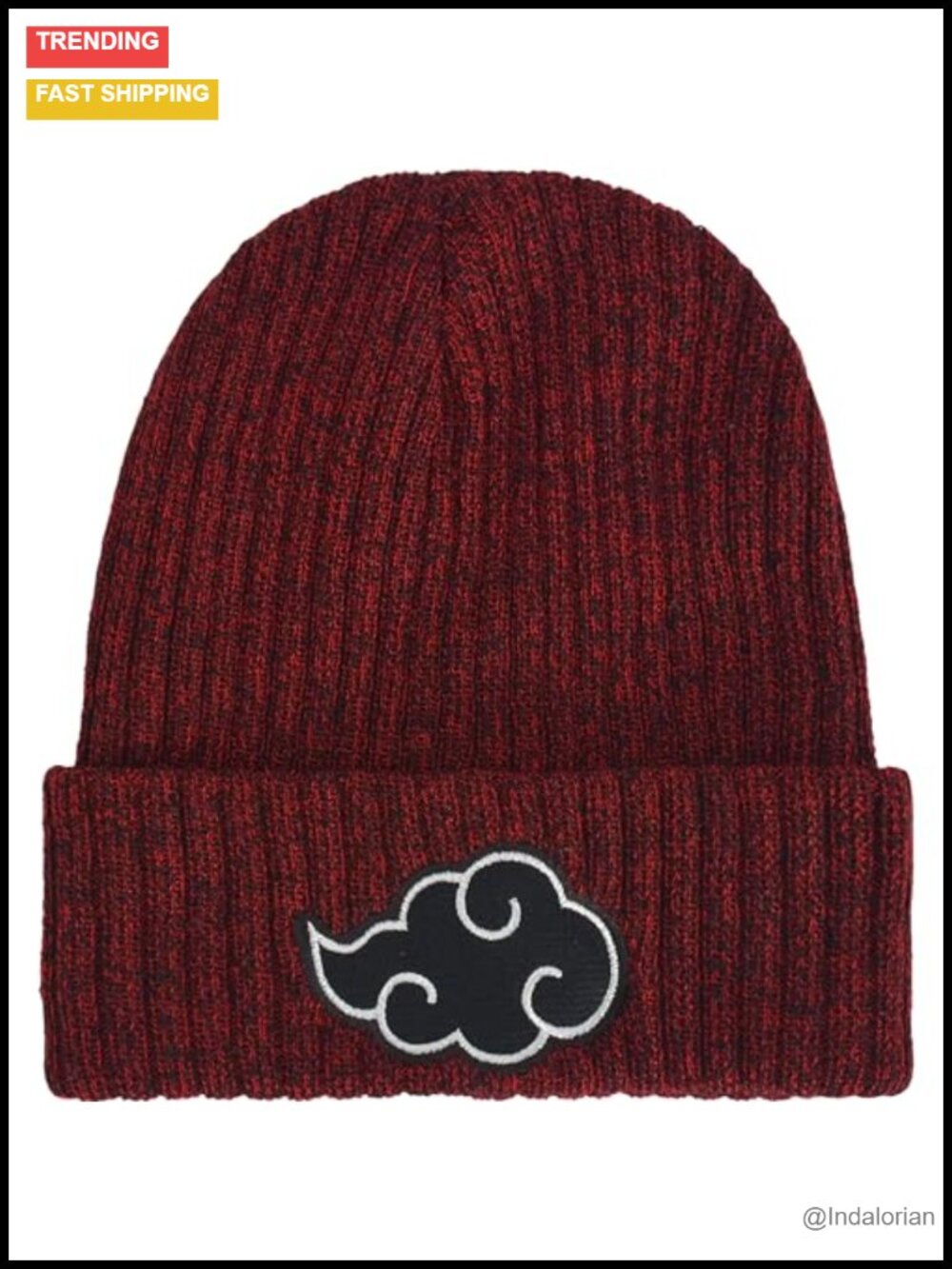 Naruto Akatsuki Cloud Knit Beanie Cuffed Winter Hat ONE SIZE